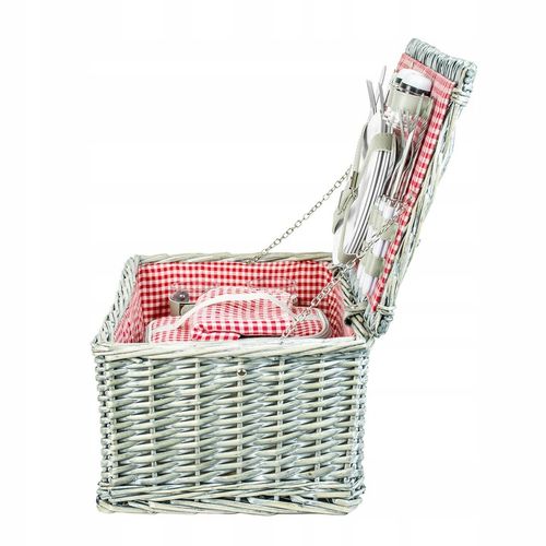Duży kosz piknikowy z zestawem sztućców talerzy dla 4 osób biała wiklina na Arena.pl