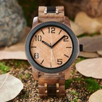 DREWNIANY ZEGAREK MĘSKI BOBO BIRD T155-4 ELEGANCKI BRANSOLETA TARCZA LIŚĆ