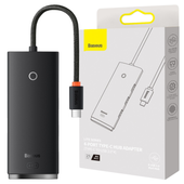 hub 4w1 baseus lite series usb-c do 4x usb 3.0 + usb-c, 25cm (czarny)