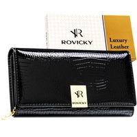 duży, czarny, lakierowany portfel damski ze skóry naturalnej zamykany