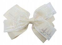 Spinka wsuwka duża kokarda podwójna kratka holo kremowy 12cm