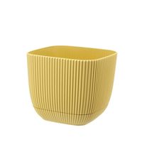 Doniczka plastikowa z podstawką osłonka 10,7x10,7  cm tworzywo mat żółty