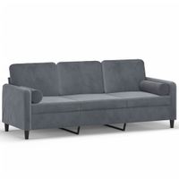3-osobowa sofa z poduszkami, ciemnoszara, 180 cm, aksamit