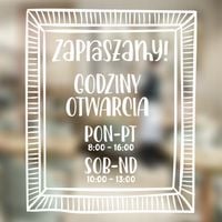 Naklejka zapraszamy godziny otwarcia na witrynę drzwi szybę 35x36 cm