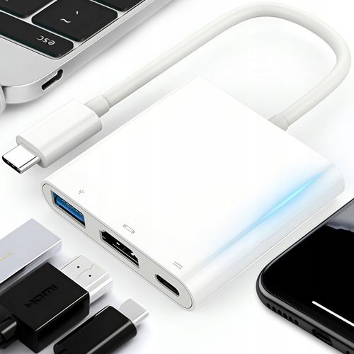 PRZEJŚCIÓWKA ADAPTER 3W1 USB-C 4K HDMI HUB USB 3.0 KONWERTER 100W 3A na Arena.pl