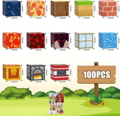 KLOCKI MAGNETYCZNE MINECRAFT BLOKI KLOCKI PIXELE SZEŚCIANY 100 KLOCKÓW na Arena.pl