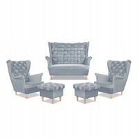 Zestaw wypoczynkowy Carol sofa fotele pufy paski Family Meble błękitny