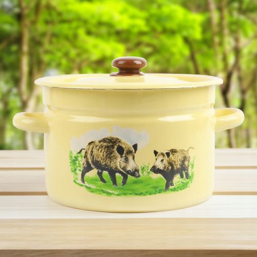 GARNEK EMALIOWANY 9 L Z POKRYWKĄ WZÓR DZIK DO GOTOWANIA POTRAW PRZETWORÓW na Arena.pl
