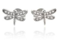 DELIKATNE RODOWANE SREBRNE KOLCZYKI WKRĘTKI WAŻKI DRAGONFLY BIAŁE CYRKONIE