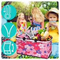 Kosz Termiczny Na Zakupy Piknikowy Duży 30 Litrów Różowy Kwiat