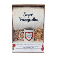 zestaw prezentowy ręcznik i kubek "super nauczycielka"