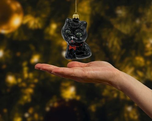Bombka choinkowa szklana: Uroczy kot z muchą na Arena.pl