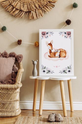 Plakat dla dziecka, sarenka, chmurka różowe plakaty 21x29,7 cm A4 na Arena.pl