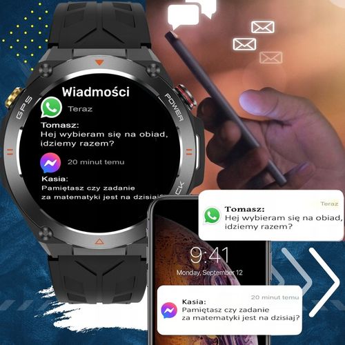Zegarek męski SMARTWATCH RBN z GPS KOMPASEM BAROMETREM ROZMOWY BATERIA 600 na Arena.pl