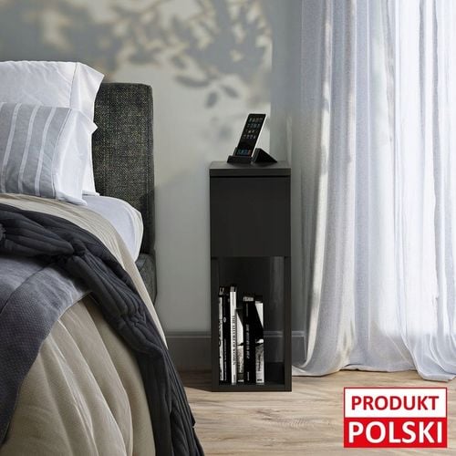 SZAFKA NOCNA CZARNA WĄSKA 20CM Z SZUFLADĄ I PÓŁKĄ LOFT STOLIK NOCNY na Arena.pl