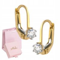 ZŁOTE KOLCZYKI Z CYRKONIĄ ANGIELSKIE ZAPIĘCIE 585 DLA DZIEWCZYNKI CHRZEST