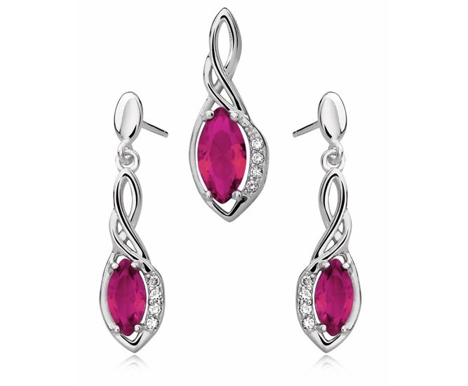 Rodowany srebrny podłużny komplet rubin cyrkonie srebro 925 Z0717K_P zdjęcie 1