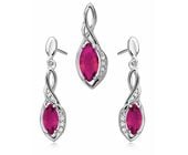 Rodowany srebrny podłużny komplet rubin cyrkonie srebro 925 Z0717K_P