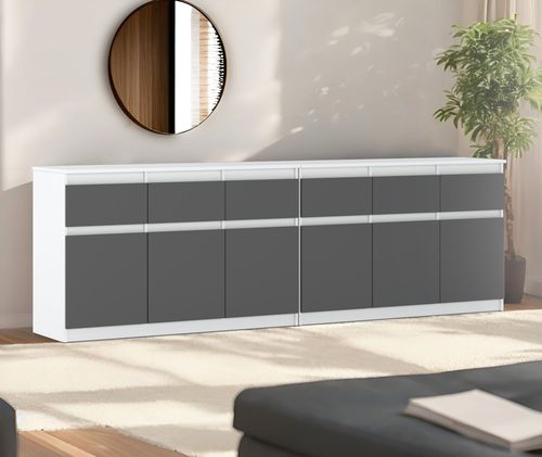 Komoda Pojemna Szafka Nowoczesna 6 Szuflad Do Salonu 240cm Biała Szara na Arena.pl