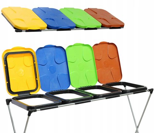 stojak do segregacji odpadów (4-stanowiskowy) niebieski, zielony, brązowy na Arena.pl