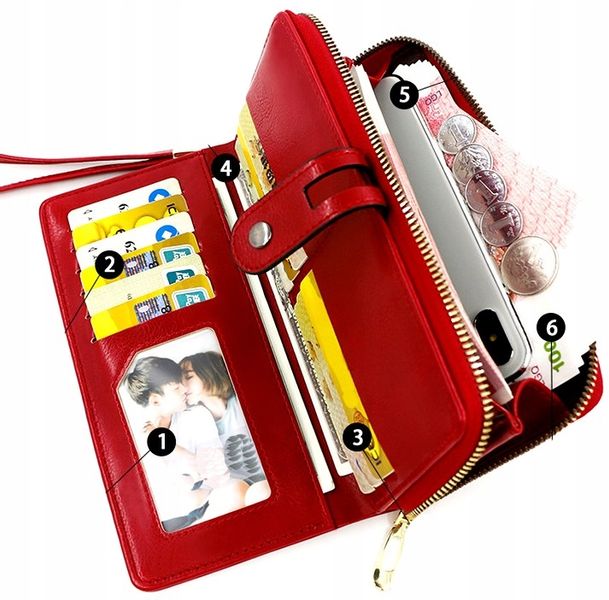 Portfel duży pojemny skórzany elegancki pasek boho C1_A_Czerwony zdjęcie 1