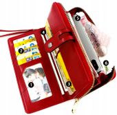 Portfel duży pojemny skórzany elegancki pasek boho  C1_A_Czerwony