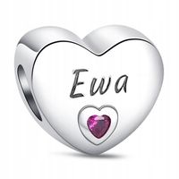 Zawieszka Srebro 925 Charms Koralik Imię Ewa Serce