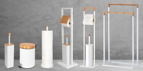 Stojak na papier toaletowy i szczotka DO ŁAZIENKI do WC biała bambus 2w1 na Arena.pl