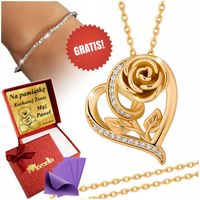 Złoty Naszyjnik 925 Serce Serduszko Róża Dla Kobiety DIAMENTowe Cyrkonie
