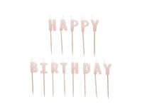 Świeczki na tort napis Happy Birthday, różowy
