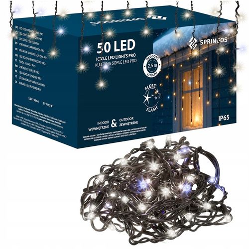 LAMPKI SOPLE 50LED ZEWNĘTRZNE IP65 PRO BIAŁE FLASH 2,5m GRUBE PROFESJONALNE na Arena.pl