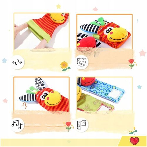 4x SKARPETKI + OPASKI 3D GRZECHOTKI SOZZY ZABAWKA SENSORYCZNA DLA NIEMOWLĄT na Arena.pl