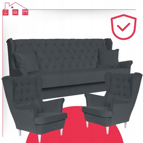 Zestaw wypoczynkowy skandynawski wersalka z fotelami SZARY na Arena.pl