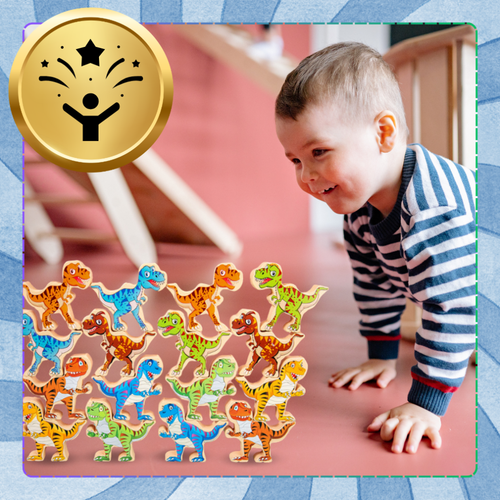 gra zręcznościowa logiczna klocki balansujące dinozary t-rex wieża na Arena.pl