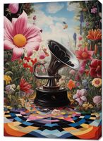 Obraz 70x100cm Gramofon w Kwiatach