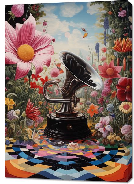 Obraz 70x100cm Gramofon w Kwiatach zdjęcie 1