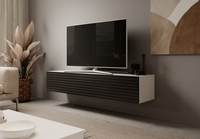 Nowoczesna Szafka RTV Wisząca z Lamelami 160 cm Biała + Czarny KM