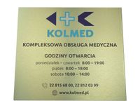 Elegancka metalowa tabliczka firmowa informacyjna złoty dibond 40x35 z logo