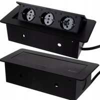 GNIAZDO CHOWANE W BLAT NABLATOWE POTRÓJNE CZARNE PRZEDŁUŻACZ GNIAZDKO