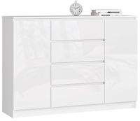 KOMODA K 140 cm 2 DRZWI 4 SZUFLADY AKRYL BIAŁY WYSOKI POŁYSK