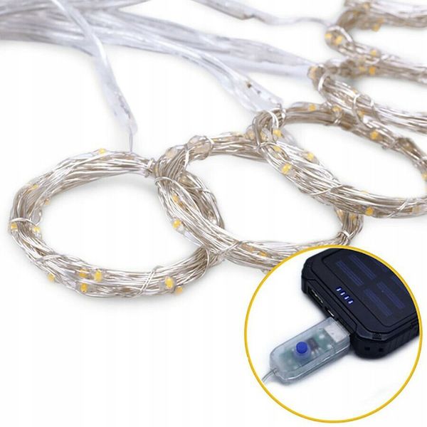 KURTYNA ŚWIETLNA 200 LED DRUCIKI 2x2m BIAŁY CIEPŁY 200L USB PILOT zdjęcie 8