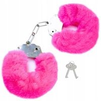 Kajdanki erotyczne BDSM z futerkiem różowe metalowe SEX GADŻET DLA PAR