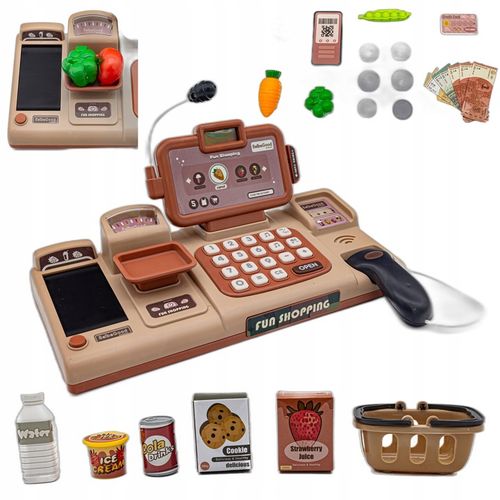 Kasa Fiskalna Edukacyjna Sklepowa Waga Koszyk Czytnik Kodów Monety Mikrofon na Arena.pl