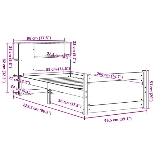Łóżko z regałem, bez materaca, 90x200 cm, sosnowe na Arena.pl