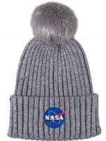 Czapka zimowa NASA szara z pomponem 54