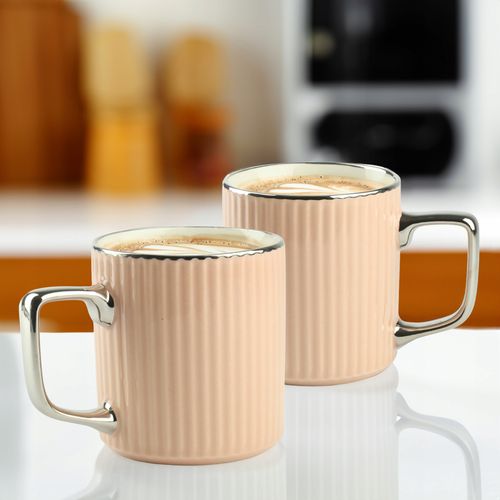 PORCELANOWY KUBEK NA KAWĘ HERBATĘ RÓŻOWY ZDOBIONY ZE SREBRNYM UCHEM 370ML na Arena.pl