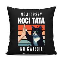 Najlepszy koci tata na świecie - czarna poduszka na prezent z kotkiem