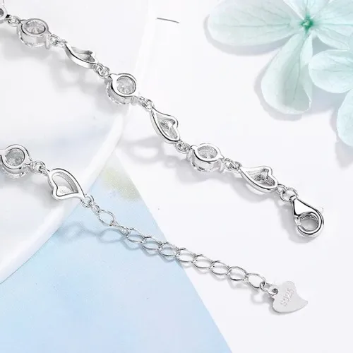 Bransoletka Damska Srebrna Łańcuszki Serduszka Heart Kryształki Na Prezent na Arena.pl