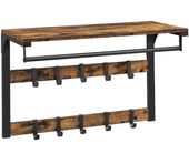 Półka ścienna loft rustykalna z drążkiem i wieszakami 80 cm