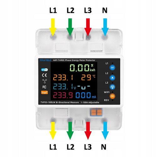 Licznik energii prądu 3-fazowy 2-kierunki PV przekaźnik 100A LCD WiFi na Arena.pl